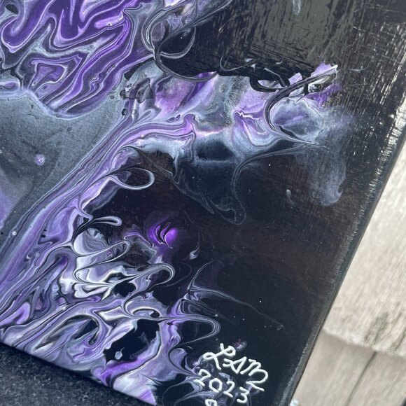 Abstract Purple Dragon Swirl Acrylic Pour Canvas Painting Signed LAM 2023 - Picture 4 of 6